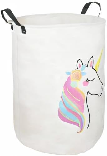 Collapsible Kids Laundry Basket Clothes Hamper, Foldable Storage Organizer Bin, Toy Clothes Storage with Handles for Boys Girls Bedroom, Room Decor Unicorn