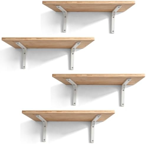 Float Shelves Set of 4 pcs for wall Decor,Floating Shelves for Living Room,Bedroom,etc Shelf Bamboo Plate,L braket,Shelf Divider,Internal Divider,Storage Divider,Wall Mount. by Unknown