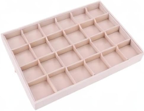 Large Velvet Jewelry Tray, Drawer Organizer for Jewelry in Dresser, Stackable Jewelry Drawer Organizer Inserts for Earring Necklace Bracelet Rings(Beige,24grid)