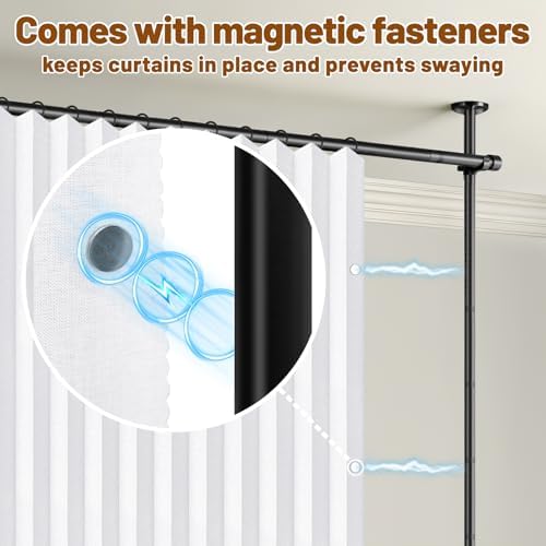 AJAZZ Privacy Curtains for Room Divider with Blackout & Soundproof (2 Panels, White, W100 x L96 in)+ No Drill Curtain Rod(H) 43-120×(W) 35-200 in, Wall Divider for Bedroom/Studio/Office Curtain - Image 6