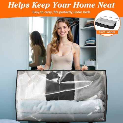 90L Under Bed Storage Containers, Storage Bags, Organizers, 2-Pack, Black - Image 6