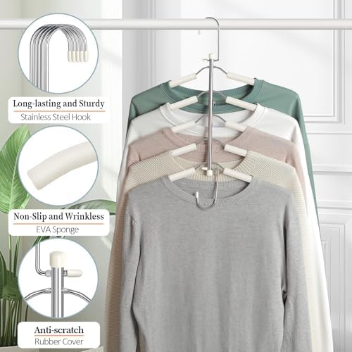 Space Saving Shirt Hanger 5 in 1 Non Slip Coat Hanger Beige 4 Pack - Image 6