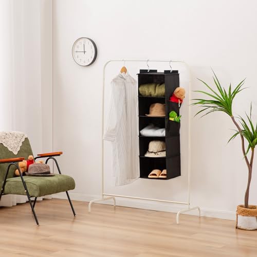 YOUDENOVA Hanging Closet Organizer and Storage for Clothes, 5-Shelf, Black - Image 6