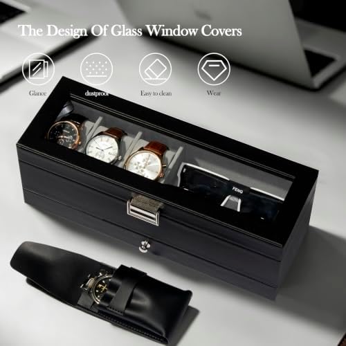 Watch and Sunglasses Box, 3 Slots, Glass Lid and Drawer for Men - Image 6