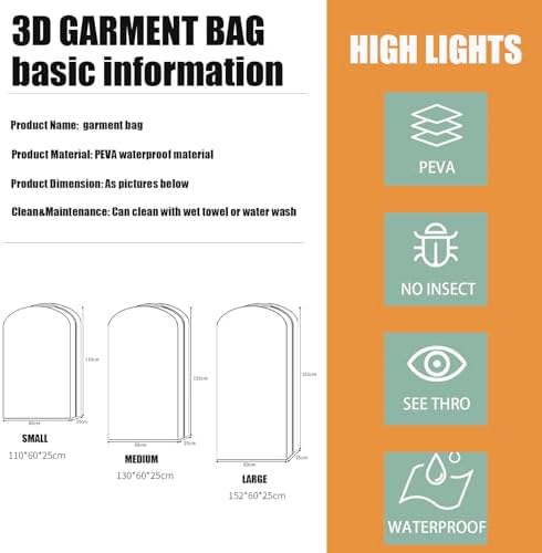All Clear Garment Bags with Zipper for Hanging Clothes, 10" Gusseted Plastic Clothes Storage Suit Cover for Coat, Shirt, Dress, Fur, 60" Suit Bags for Open Closet (1Pcs 60 inch) - Image 7