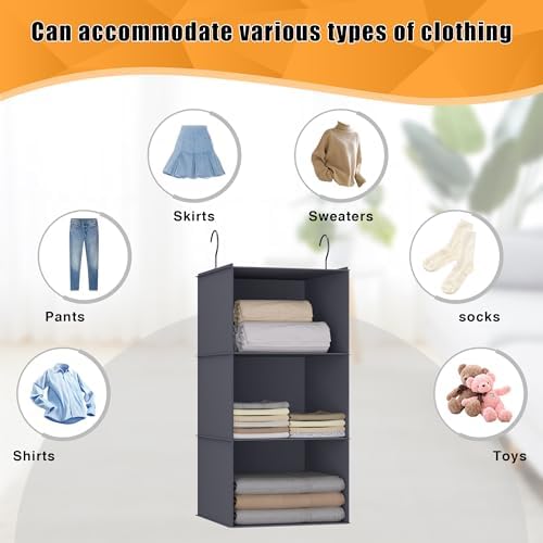 Hanging Closet Organizer 3-Shelf, Oxford Fabric Wardrobe Storage, Dark Gray - Image 7