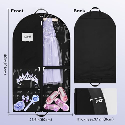 Dance Garment Bags with 3 Clear Zipper Pockets, Cheer Garment Bags for Cheerleading Uniform, 40" Garment Bags for Hanging Clothes, Suits, Travel & Sports Jersey, Cheer Uniform (Black, 1Pack 40") - Image 6