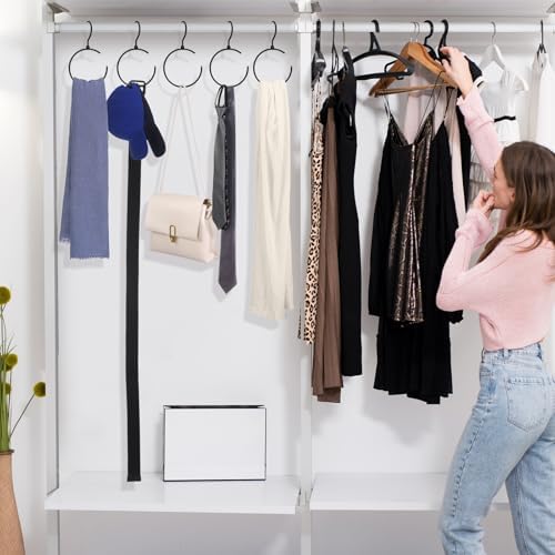Yaocom 4 Pack Belt Hangers for Closet Rotatable Belt Ring Hook Tie Rack Holders Closet Hanger Organizer for Ties Scarves Baseball Cap Wardrobe Accessory Storage(Black) - Image 6