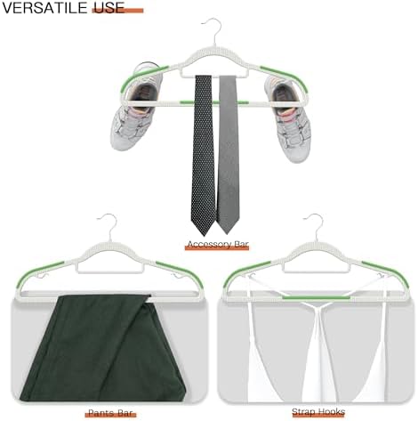 20 Pack Heavy Duty Plastic Hangers, Non Slip Clothes Hangers with Rubber Pads and 360° Hook - Thin Space Saving Hanger, Closet Organizer for Shirt, Pants, Suit, Skirt,Coat - Green - Image 6