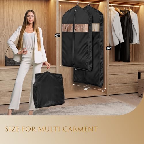 Univivi Satin Garment Bags for Hanging Clothes, Black, 43 Inch, 2 Pack - Image 6
