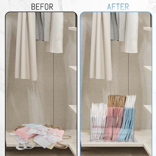 Gift Bag Storage Organizer:Acrylic reusable grocery bag organizer bag, Adjustable Shelf Divider Bag Organizer for Small Closet Upgraded to four partitions for more convenient storage - Image 7