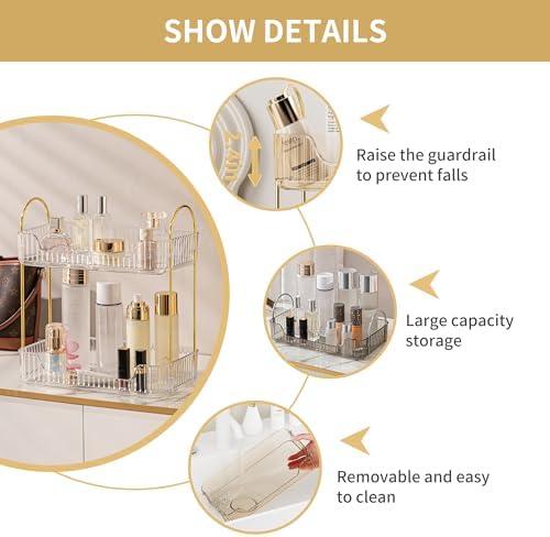 Akinbas 2 Tier Bathroom Organizer Countertop Makeup Perfume Tray Skincare Organizer for Bathroom Dresser Vanity (White) - Image 6