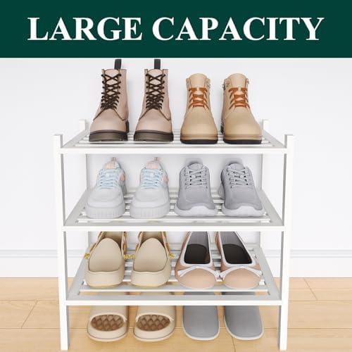 Smiry Bamboo Shoe Rack, 5 Horizontal Slats, 3 Tier - 17.3" Wide, White - Image 5