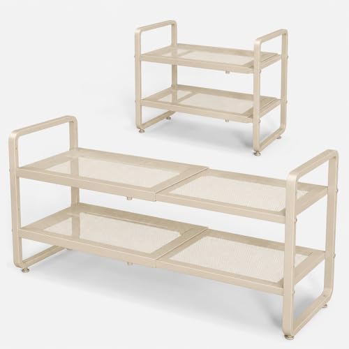 Expandable Metal Shoe Rack for Closet, Entryway & Garage, 2-Tier, Beige by SNTD