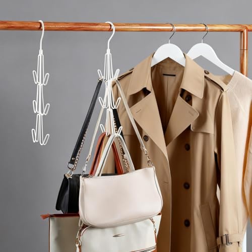 TOPIA HANGER Purse Hanger Organizer for Closet, 2-Pack Handbag Organizer Hanger, 360°Swivel Metal Purse Hooks, Bag Rack, Belt Organizer, Tie Rack, Scarf Hanger, Bag Storage Organizer, Ivory White - Image 6
