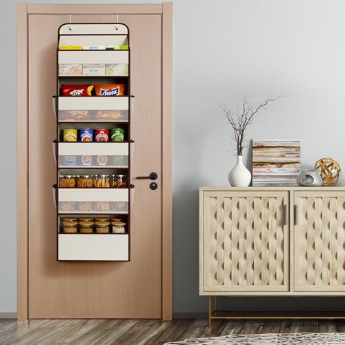 Univivi Fabric Over Door Hanging Organizer for Baby Nursery, Beige, 5-Shelf - Image 6