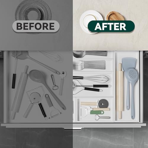Lixple Bamboo Kitchen Drawer Organizer, 2 Pack, 12" x 6" x 2", White - Image 6