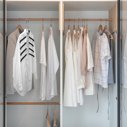 QWORK 4 Pack Clothes Hangers Space Saving, 5 in 1 Multi Layer Metal Hanger Racks for Coat, Suit, Sweater, T-Shirt - Image 7