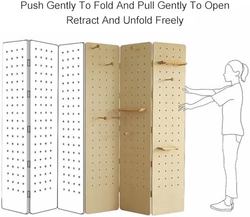 Folding Pegboard Room Divider,5 Panels Pegboard Partition Screen,Room Divider Wall with Foot Brackets,Convenient for Bedroom Market Jewelry Store(Style 1,180x40cm-3 Panel) - Image 7