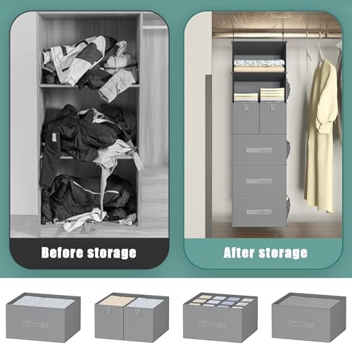 6-Shelf Hanging Closet Organizer with 5 Drawers, Non-Woven Storage, Gray - Image 6