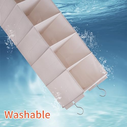 Large Hanging Sweater Organizer for Closet,Collapsible 6-Shelf Hanging Closet Shelves with Drawers, Washable (Beige -6 Shelf-1 d) - Image 6