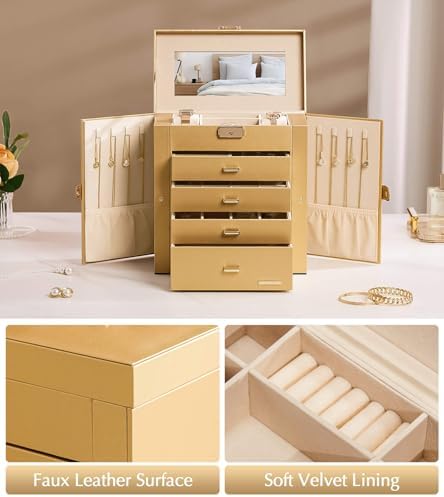 Homde Large Jewelry Box for Women: 5-Layer Organizer with Lock for Dresser - Image 6