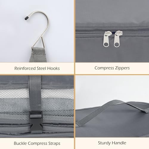 Surblue Hanging Shelves Travel Storage Bag Compression Packing Cube for Suitcase Collapsible with Extension Layer Large Capacity, Grey,XL - Image 6