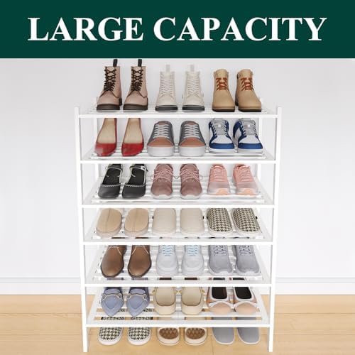 Smiry Bamboo Shoe Rack, 5 Horizontal Slats, 6 Tier - 26.8" Wide, White - Image 5