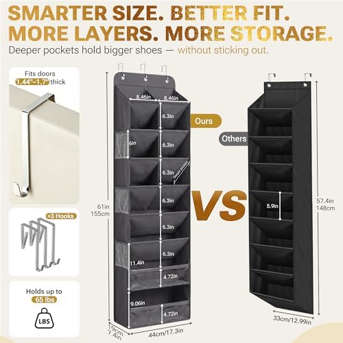 HOMELUX THEORY Hanging Shoe Organizer for Closet, 8-Tier, 120D, Dark Gray - Image 6