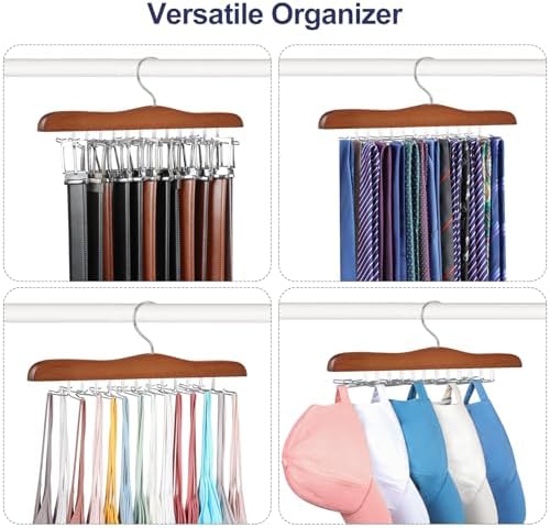 TOPIA HANGER Tie Rack Hanger for Closet 2 Packs, Wooden Tie Organizer for Men with 24 Folding Hooks, Space Saving Necktie Holder for Storage and Display Bra, Tank Top, Camisole (Walnut)-CT14WA-2 - Image 6