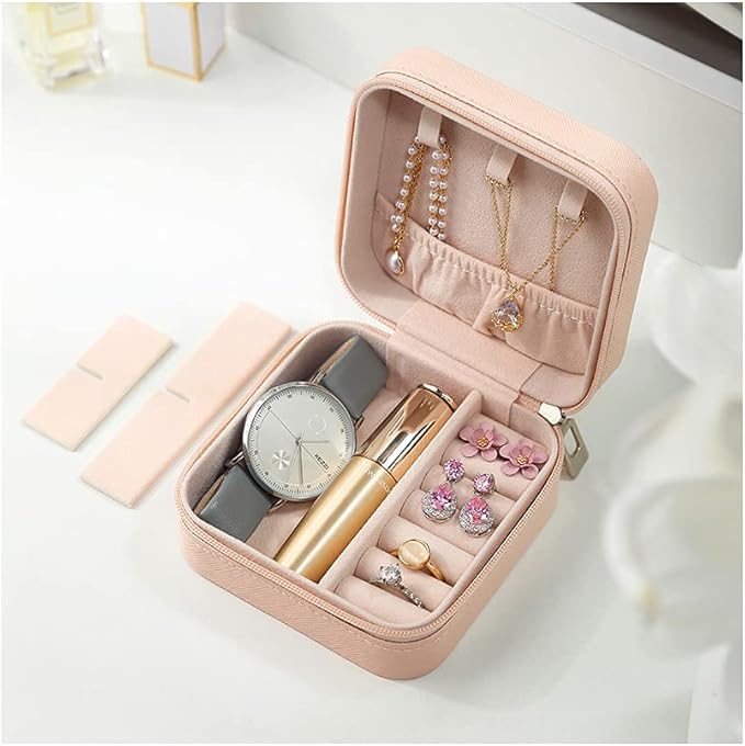 TRODANCE Mini Jewelry Travel Case, Small Portable Jewellry Organizer Box Portable Display Storage Box for Rings Earrings Necklaces, Gifts for Girl, Women, Wedding, Birthday, Mom, Mother's Day (Pink)