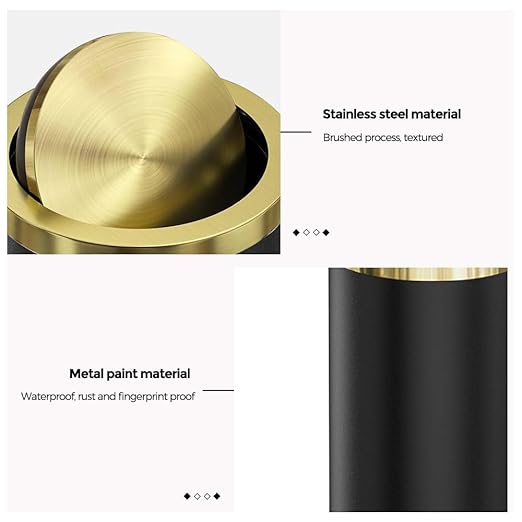 9L/2.4GAL Black and Gold Bathroom Trash Can, Small Trash Can with FILP Lid for Bathroom,Hotel,Office,Lundry,Powder Room (BLACK)