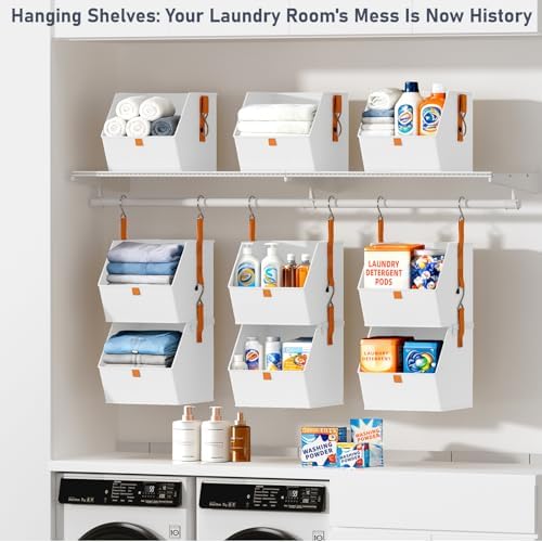 DIMJ Hanging Closet Organizer - 4 Tier Collapsible Hanging Shelves with Hooks Zipper, Fabric Clothes Organizer, Space-Saving Storage Bin Basket for RV, Bedroom, Laundry Organization - Image 6