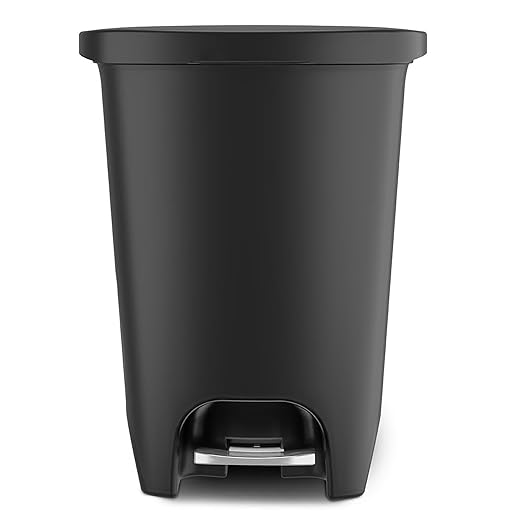 Glad Premium 13 Gallon Trash Can - Plastic Kitchen Waste Bin with Odor Protection of Lid, Stainless Steel Step On Foot Pedal and Garbage Bag Rings, Black