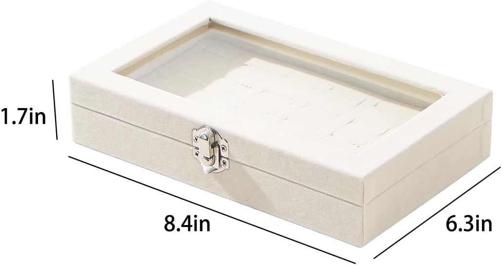Ring Display Case,Jewelry Ring Organizer Box For Rings,Ring And Earring Holder Box For Girl,Velvet Ring Display Tray (Beige, 30 slots), QF010