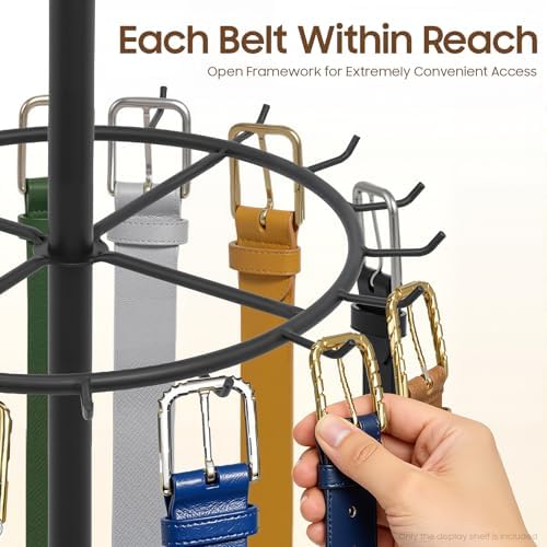 Floor Standing Belt Display, Metal Retail Tie Rack Hanger Organizer, Belt Stand Shelf for Clothing Store Bedroom Business (Black) - Image 6