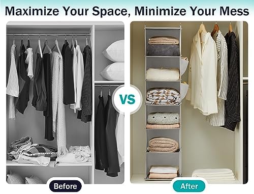 YOUDENOVA Hanging Closet Organizer and Storage, 6-Shelf, Light Grey - Image 6