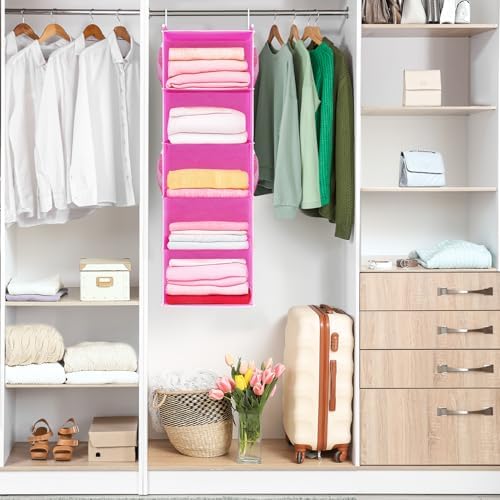 MAX Houser 5-Shelf Hanging Closet Organizer, Hanging Storage Shelves with 4 Side Pockets Space-Saving for Bedroom, Foldable (Pink) - Image 6