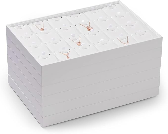 Oirlv Premium White Leather Stackable Jewelry Tray Ring Holder Organizer Showcase Ring Earring Display