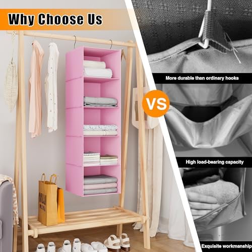 Hanging Closet Organizer 5-Shelf, Oxford Fabric Wardrobe Storage, Pink - Image 7