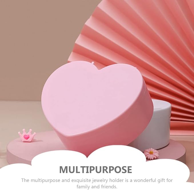 Cabilock 4 PCS Heart Shape Double Layer Jewelry Box with Mirror, Portable Jewelry Organizer Case for Earrings Rings Necklaces Desk Topper Organizer, Pink