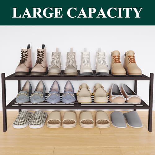 Smiry Bamboo Shoe Rack, 5 Horizontal Slats, 2 Tier - 33.9" Wide, Brown - Image 6