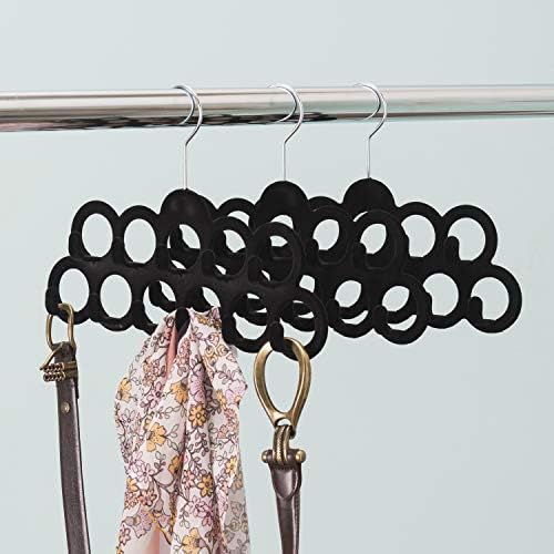 Velvet Scarf Storage Organizer for Closet (Pack of 3), Black | by Home Basics | Scarf Holder for Scarves and Ties | Slim Scarf Hangar Useful for Belts and Jewelry - Image 6