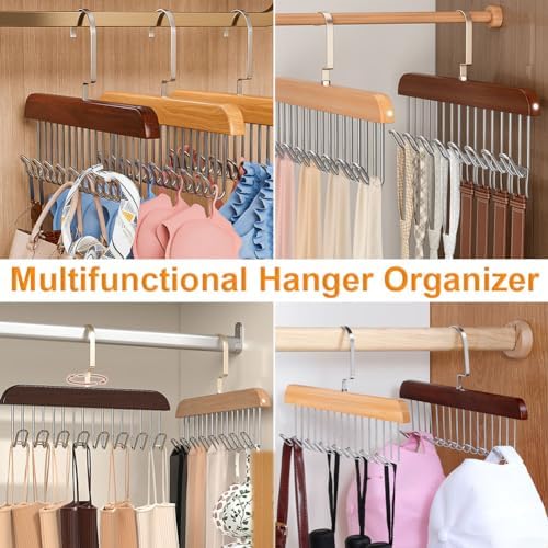 Belt Hangers for Men - 2 Pack Belt Organizer for Closet with 16 Metal Hooks Bra Organizer for Closet - Non-Slip Belt Holder for Closet Space Saving Belt Holder Belt Rack for Closet Brown - Image 6