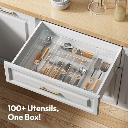 NIUBEE Acrylic Utensil Silverware Tray for Drawer, Clear Cutlery Organizer - Image 6