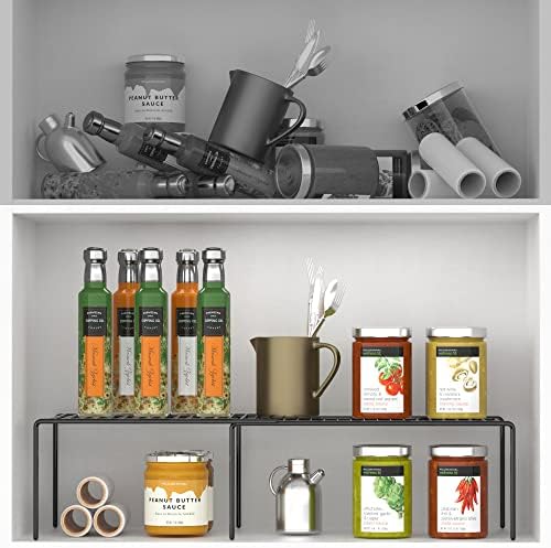 Redrubbit Expandable Metal Rustproof Kitchen Counter Shelf Rack, Space Saver for Kitchen, Fridge, Bathroom, Black, Set of 6 - Image 7