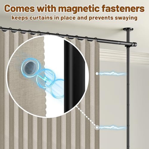 AJAZZ Room Divider Curtain (2 Panels, Cream White, W100 x L84 in)+ Curtain Rods No Drilling Adjustable Tension (H) 43-120×(W) 35-200 in, Heavy Duty Wall Divider for Apartment/Dorm - Image 6