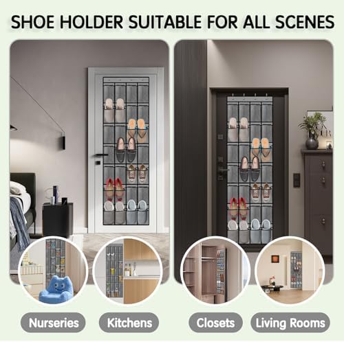 Kotkn 28 Compartment Over the Door Shoe Organizer, Breathable Mesh Large Shoe Rack for Closet Storage, Space Saving Hanging Shoe Holder with Reinforced Hooks (Fits Men & Women,Gray-01) - Image 7