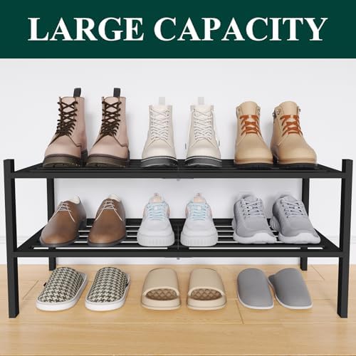 Smiry Bamboo Shoe Rack, 5 Horizontal Slats, 2 Tier - 26.8" Wide, Black - Image 6