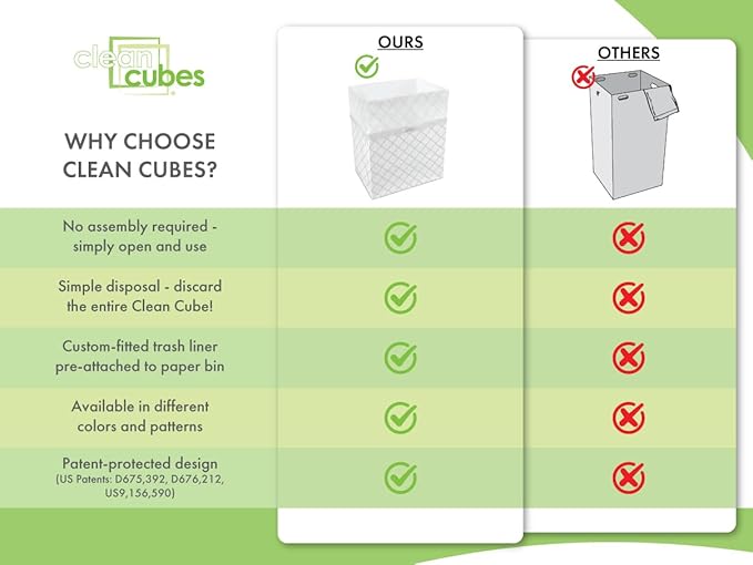 Clean Cubes 13 Gallon Disposable Pop-Up Trash Cans (3-Pack) with Fitted Bags – Foldable Garbage & Recycling Bins for Parties, Events & Kitchen (Trellis, 17" H x 13.5" W x 10" D)